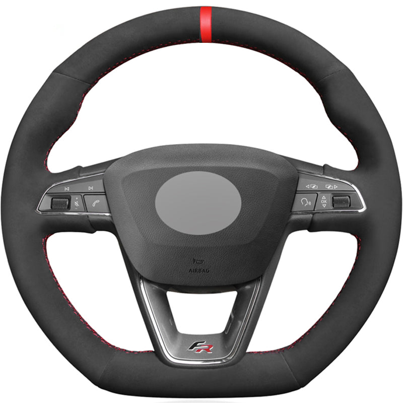 Black Suede Red Marker Car Steering Wheel Cover For Seat Leon Cupra R Leon ST Cupra Ateca FR car accessories