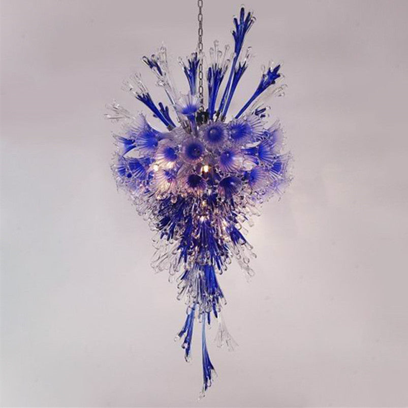 Lamp Hand Blown Chandeliers Lighting Pendant LED Light Bulbs Art Decor Chandelier Blue Clear Lamps 48 Inches