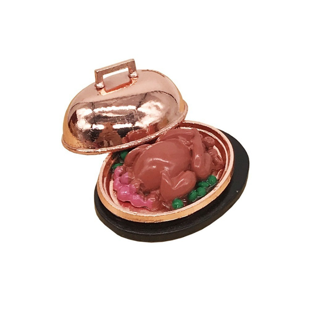 High Quality 1:12 Dollhouse Miniature Food Christmas Turkey With Lid Pretend Play Toy funny Kids Toy Gift Z0306