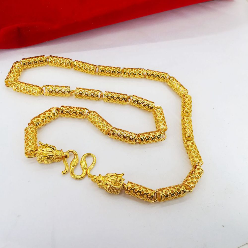 Bead Hollow Dragon Head Necklace Chain 18k Yellow Gold Filled Classic Hip Hop Cool Men&#039;s Necklace Choker Chain Gift