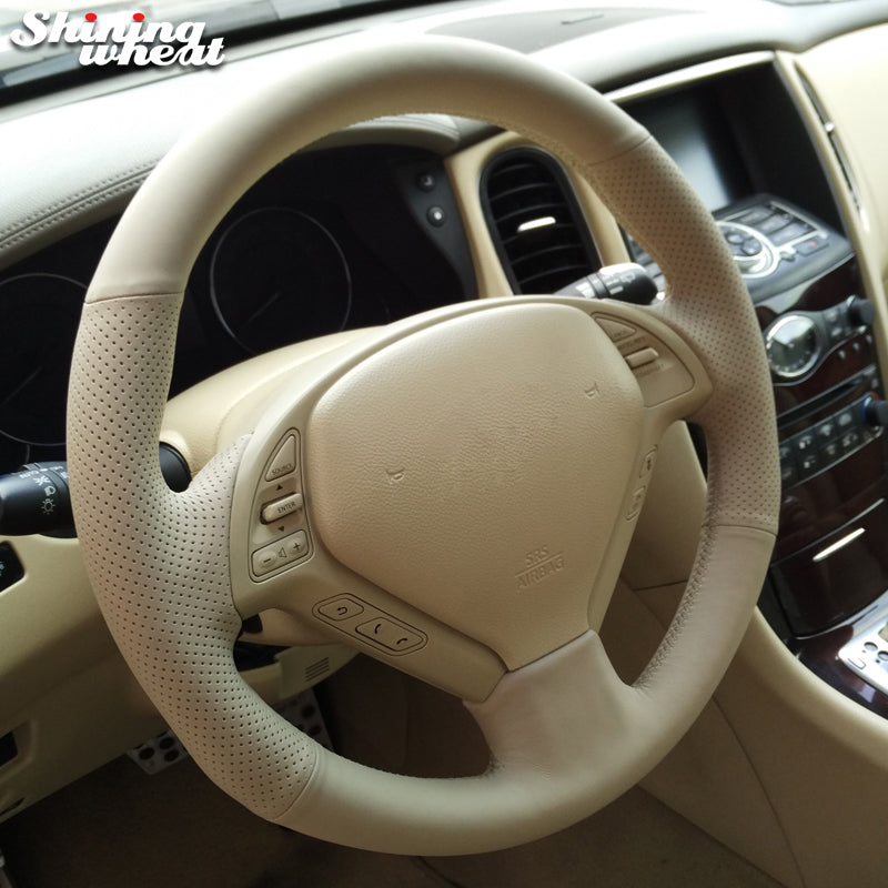 Hand-stitched Beige Leather Steering Wheel Cover for Infiniti QX50 G25 G35 G37 EX25 EX35 EX37 2008-2013