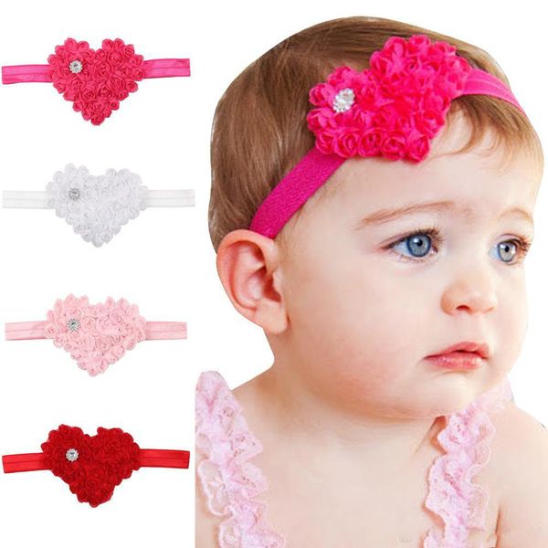 Infant Headbands INS Valentine Love Heart Rhinestone Rose Headband Baby Red Headband Preemie Baby Hair Bows Valentines Day Ribbon Headband