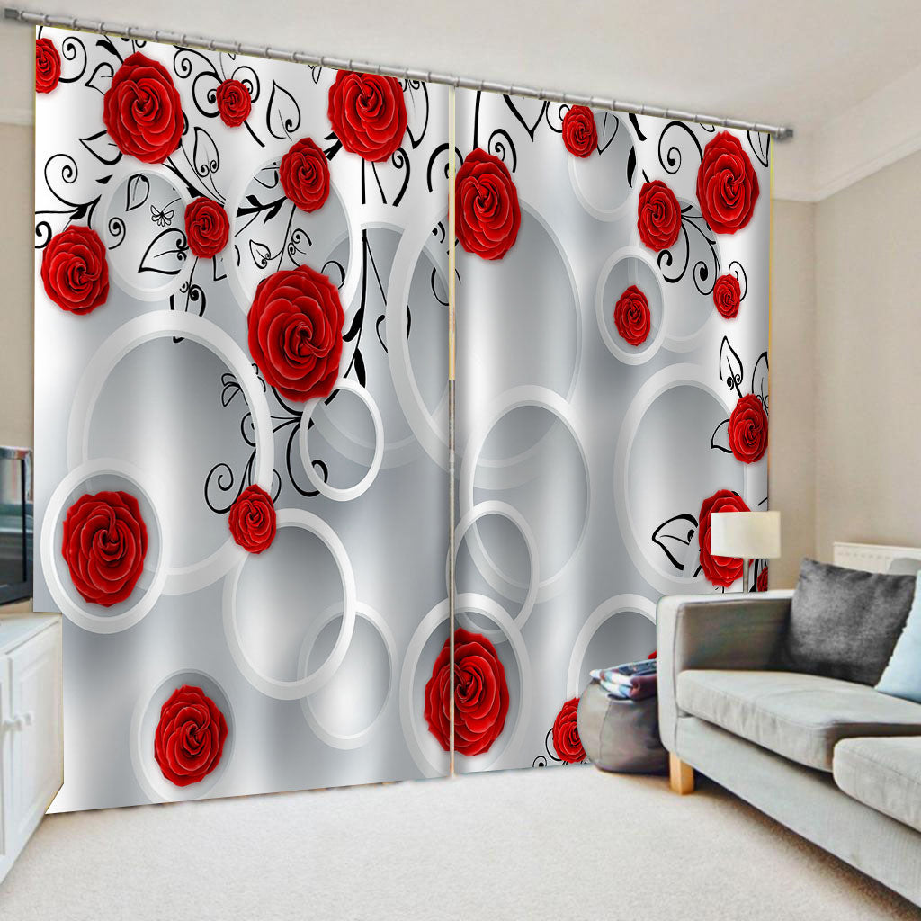 Home Decoration Blackout 3D Curtain stereoscopic lifelike 2 Panel-Set 3D Window Curtains red rose curtains