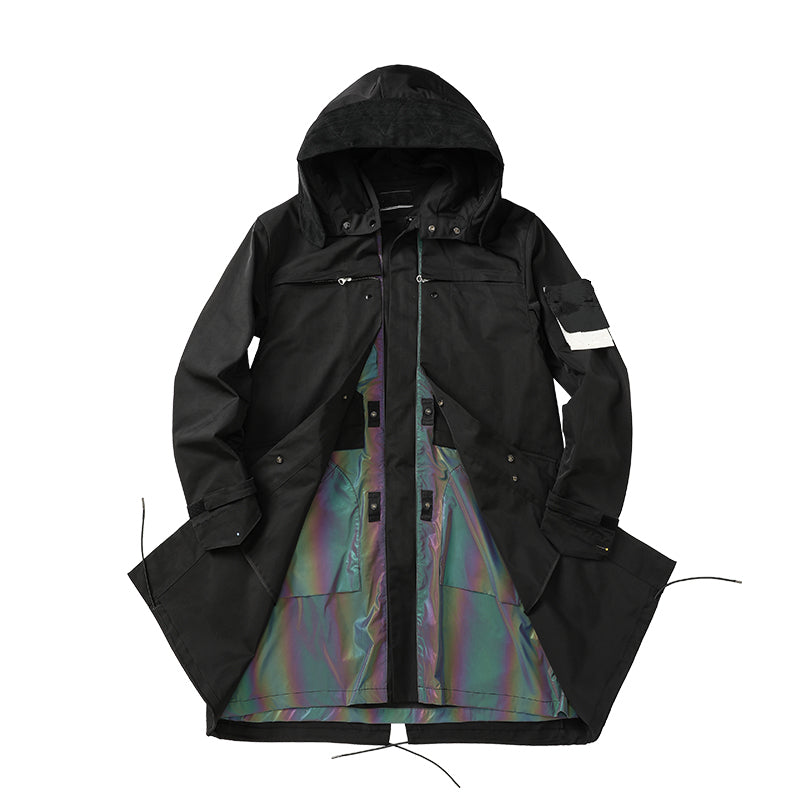 Men&#039;s Outerwear Coats spring and autumn long windbreaker mens jackets high quality reflective longs coat windbreakers jacket