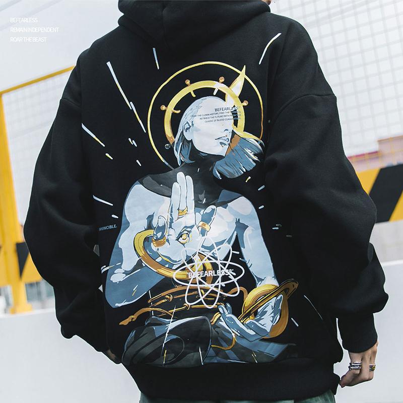 New Men Hooded Fleece Sweatshirt Japanese Style Hip Hop Hoodie High Street Fashion Pullover Autumn Printed Streetwear