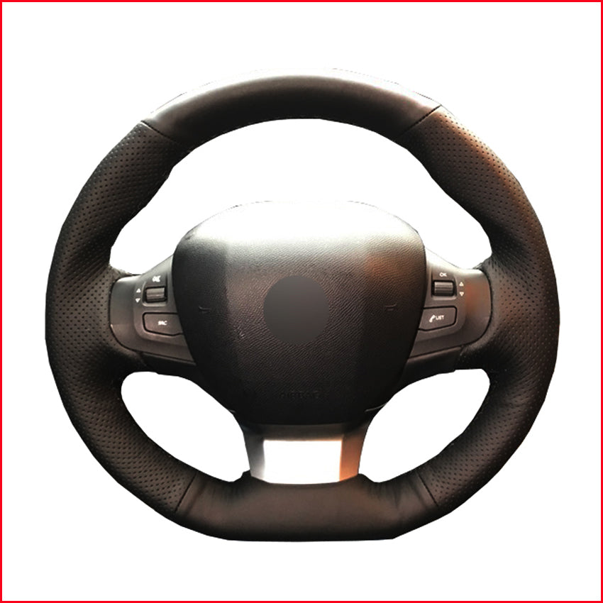 Black PU Faux Leather Hand-stitched Car Steering Wheel Cover for Peugeot 308 2014 2015 2016 2017 2018 2019