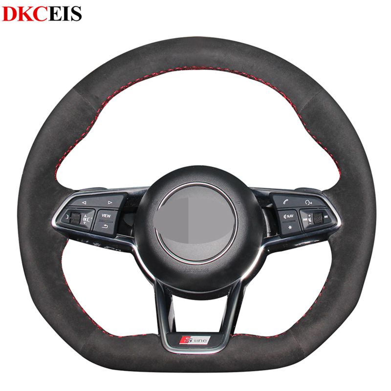 DIY Hand-stitched Black Soft Suede Car Steering Wheel Cover for Audi TT RS 2016-2019 R8 (4S) TT (8S) 2014-2019 TTS 2014-2019