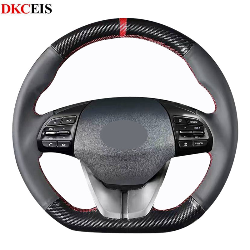DKCEIS DIY Hand-stitched Soft Carbon Fiber Car Steering Wheel Cover for Hyundai Ioniq 2017-2019 Elantra 4 2016 2017 2018 2019
