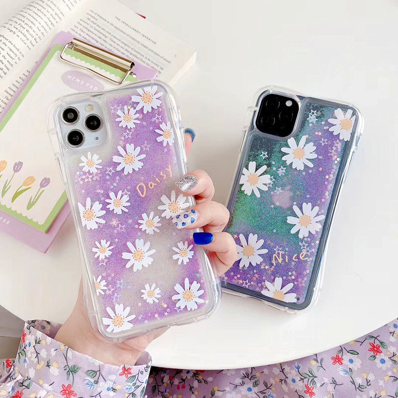 Liquid Quicksand Dynamic Flowers Phone Case For iPhone SE 11Pro MAX X XS MAX XR 7 8Plus Bling Glitter Quicksand Protective Cover