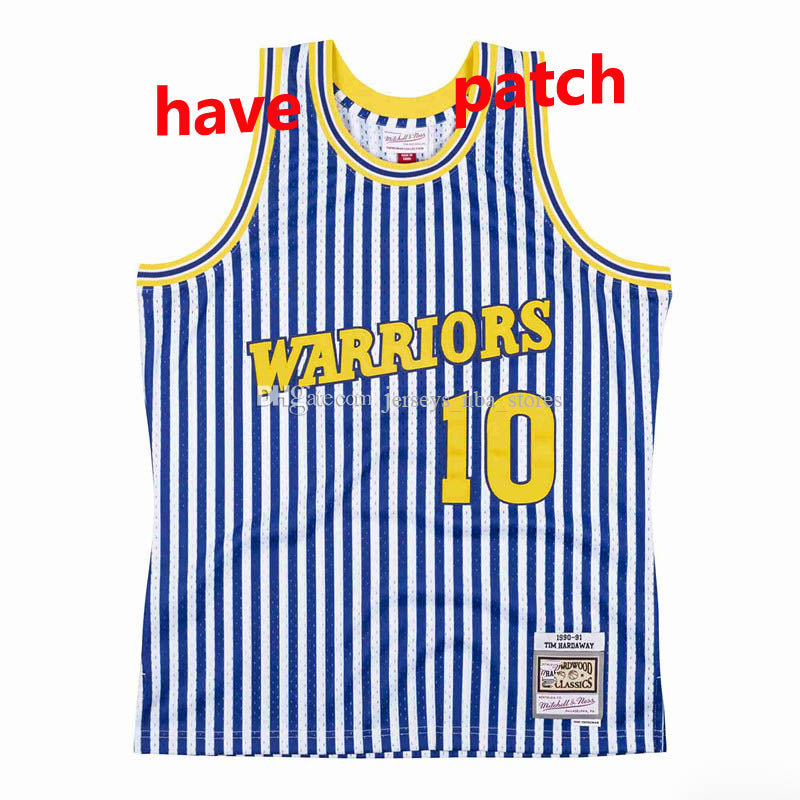 Men&#13;Golden&#13;State&#13;Warriors Tim Hardaway Mitchell & Ness Navy Alternate 1990-91 Hardwoods Classics Striped Swingman Jersey 01