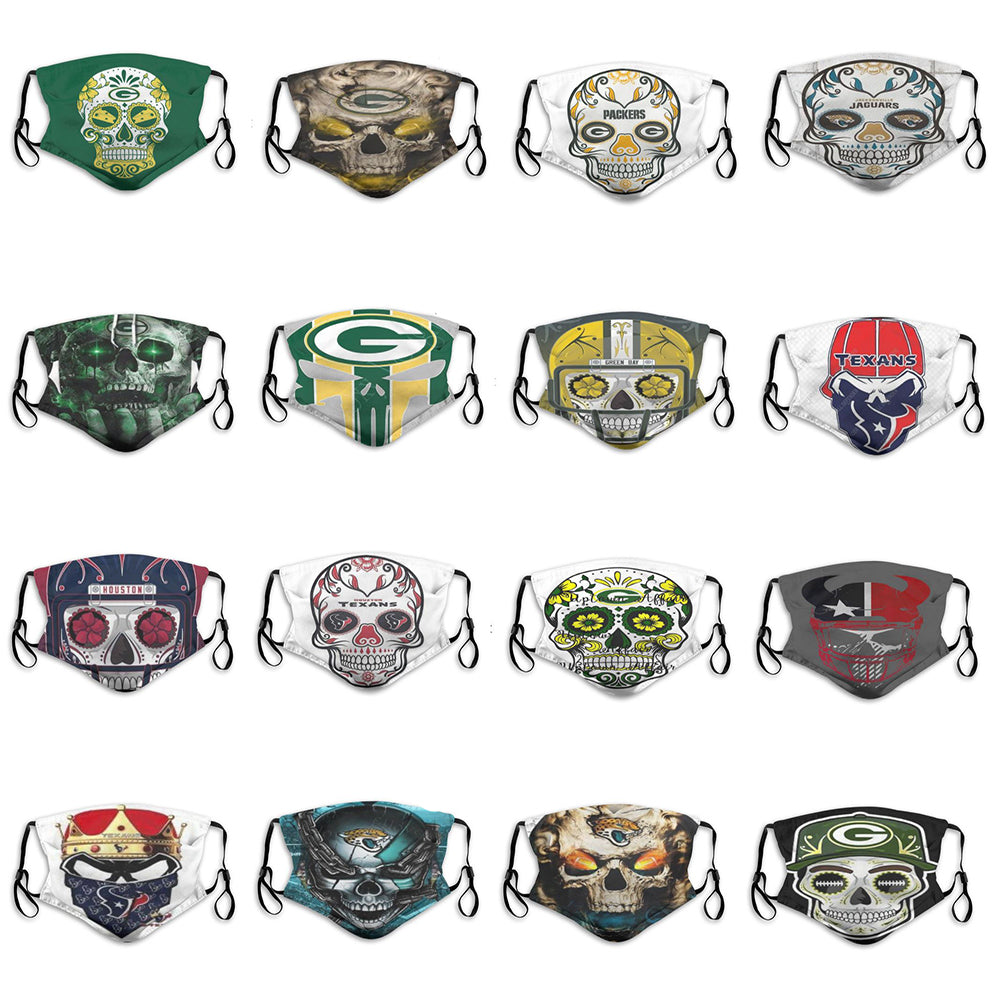 2020 new designer 5-layer dust mask men football team Packers Jaguars Texans fashion ice hockey breathable personality skull face mask boy