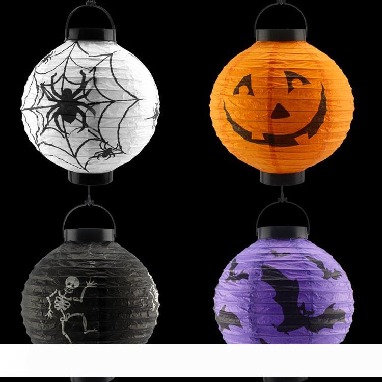 Light Up Halloween pumpkin outdoor solar lantern lamps waterproof 10in 8in 6in white RGB Color chinese lanterns Hallowmas paper