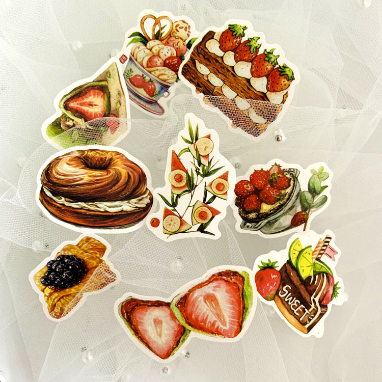 5 Sets=165PCS Cute Fresh Afternoon Tea Dessert Food Sticker Notebook Waterproof PVC Sticker