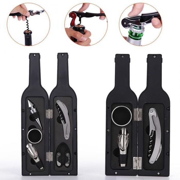 Wine Bottle Corkscrew Opener Set 3pcs 5pcs Bottle-Shaped Holder Bottle Opener Stopper Pourer Kits Accessories Wine Tools