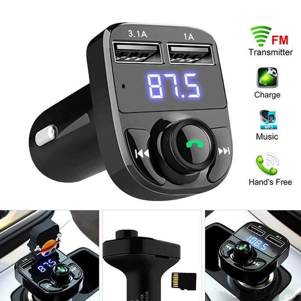 X8 FM Dual USB Car Chargers Transmitter Aux Modulator Kit Bluetooth Handsfree Audio Receiver MP3 Player with 3.1A Quick Charge with Box