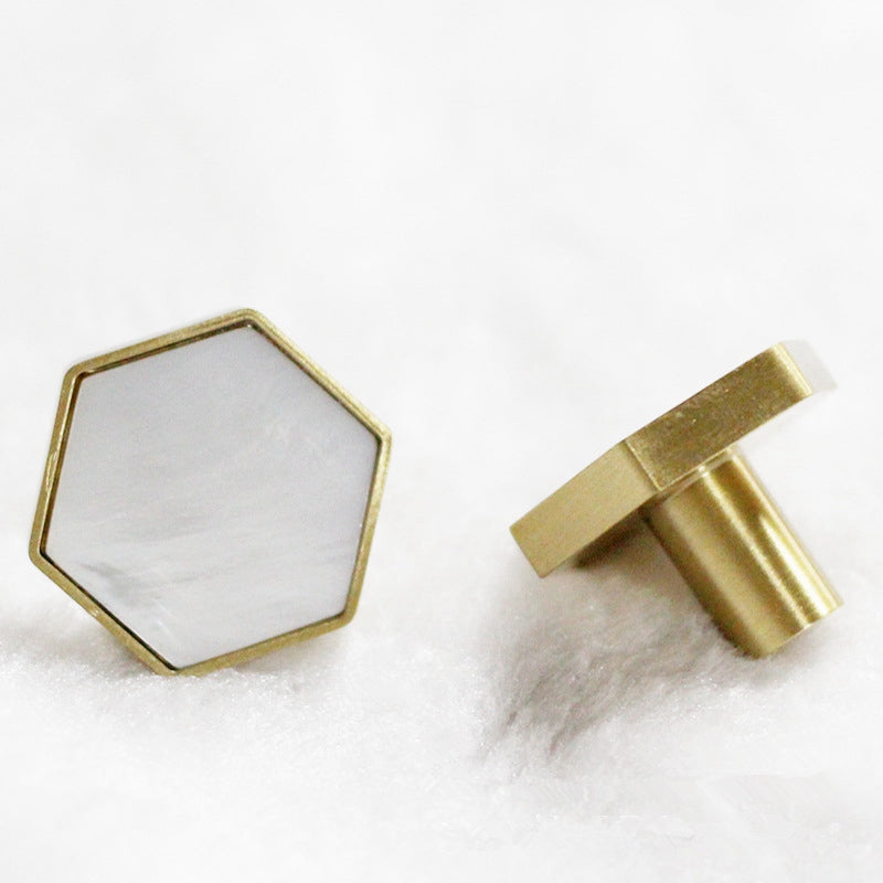 Decorative Hexagon Brass Kitchen Cabinet Knobs and Pulls Natural Shell Drawer Dresser Pulls Gold Furniture Cupboard Door Knob Handles