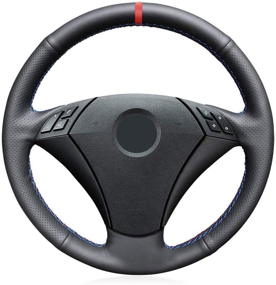 DIY Sew Black Leather Steering Wheel Cover for BMW 5 Series E60 E61 2004 2005 2006 2007 2008 2009 2010 Interior Accessories