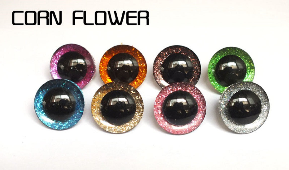 Toy Eyes 30Pcs 16-25mm plastic clear safety toy eyes + glitter Nonwovens for diy doll materials-8 color can choose