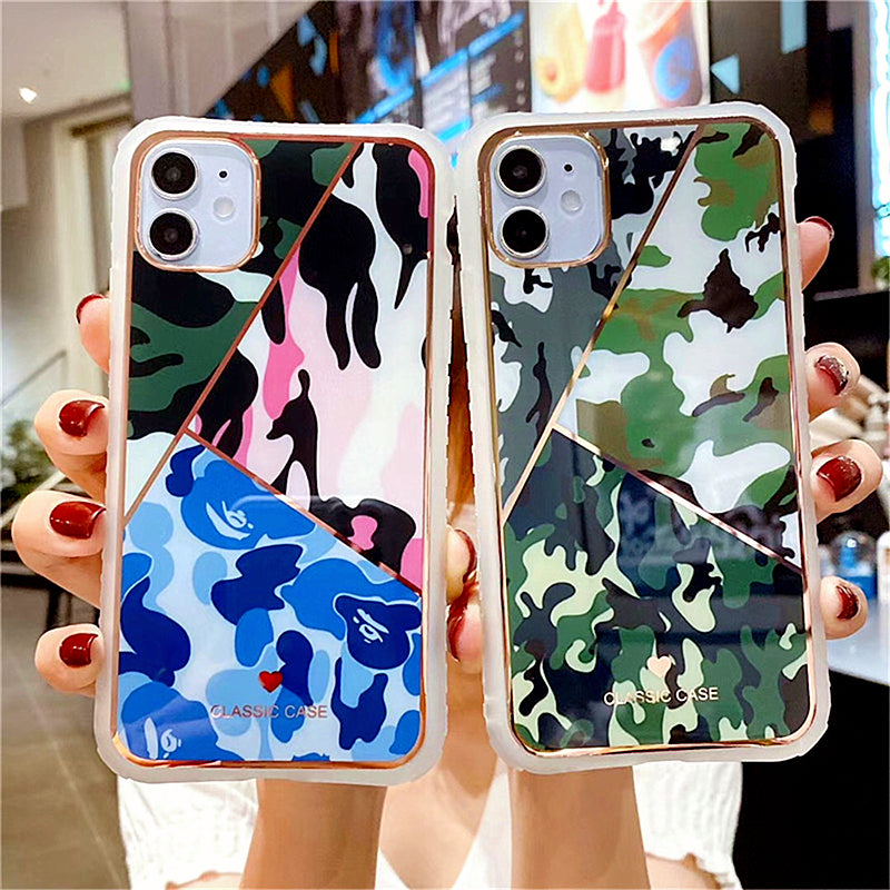 Luxury Army Green Camouflage Case For iPhone 11Pro MAX Case For SE 2020 XR XS Max 6 7 8 Plus Glitter Splicing Geometric Soft Phone Cover