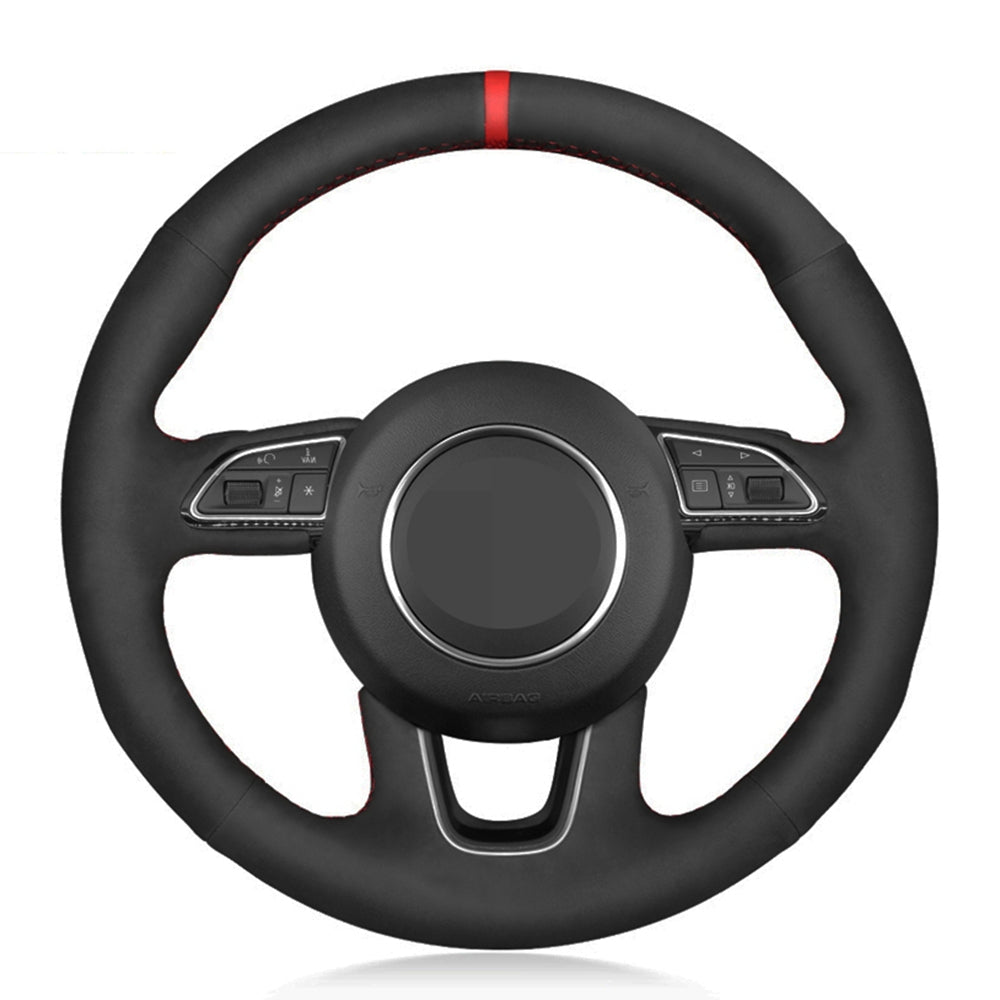 Car Steering Wheel Cover DIY Black Genuine Leather Suede For Audi Q3 (8U) 2011-2018 Q5 (8R) 2012-2017 Q7 (4L) 2011-2015 SQ5