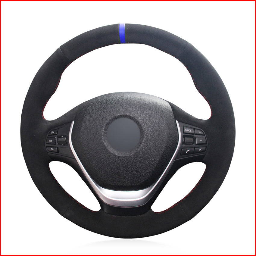 Blue Marker Black Suede Car Steering Wheel Cover for BMW F20 2012-2018 F45 2014-2018 F30 F31 F34 2013-2017 F32 F33 F36
