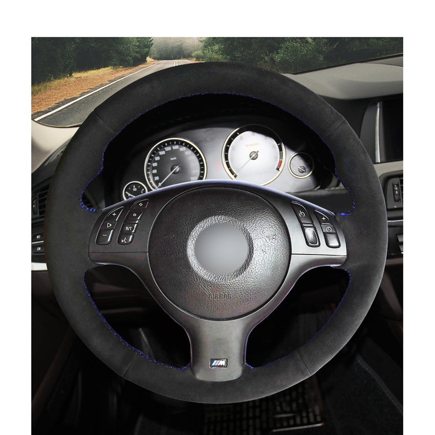 Black Suede DIY Car Steering Wheel Cover for BMW M Sport 3 Series E46 330i 330Ci 5 Series E39 540i 525i 530i M3 M5 2000-2006