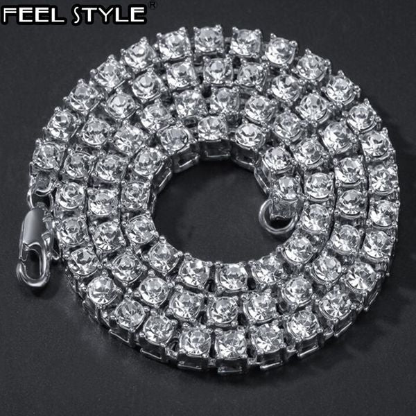 Hip Hop 5MM 2pcs Mens Iced Out Tennis Chain Necklaces 1 Row Rhinestone Choker Bling For Men Jewelry Crystal Necklace