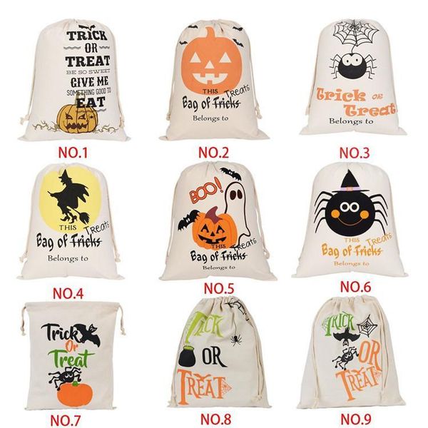 Hot Halloween Candy Bag Gift Sack Treat or Trick Pumpkin Printed Canvas Big Bags Halloween Christmas Party Festival Drawstring Bag