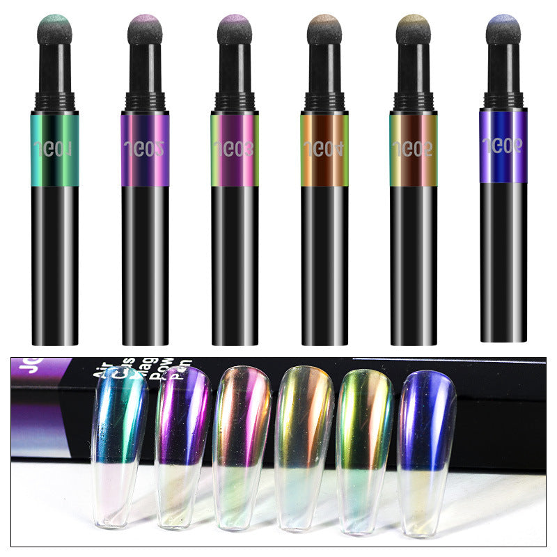 Nail Magic Powder Pen Air Cushion Nail Art Mirror Effect Glitter Fast Design Manicure Holographic Chrome Nail Brush C134