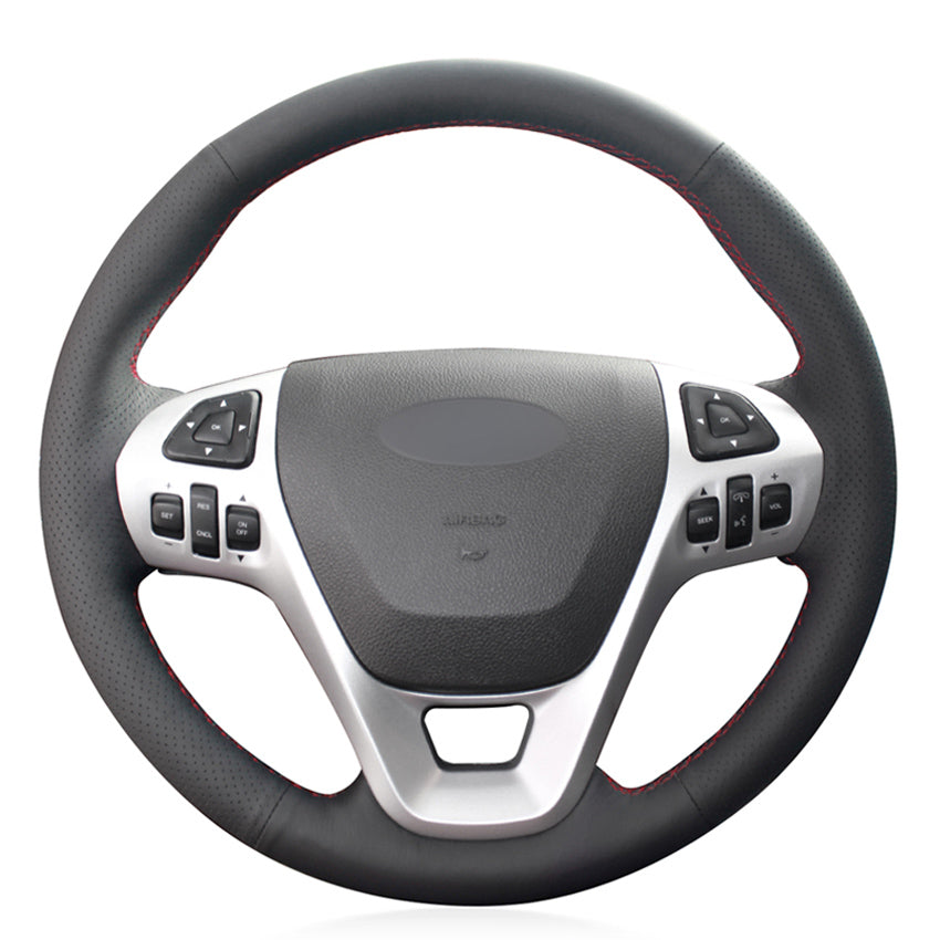 Black PU Faux Leather DIY Car Steering Wheel Cover for Ford Explorer 2011-2019 Taurus 2013-2019 Edge 2011-2014 Flex 2013