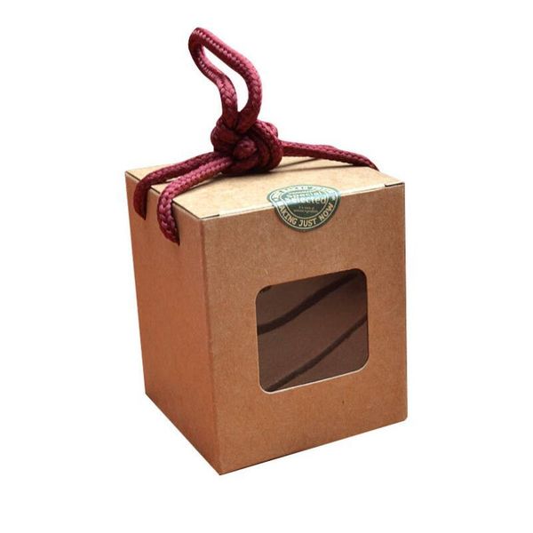 Creative design kraft paper gift box With Clear Window honey jam tea brown sugar box Candy Box With Rope