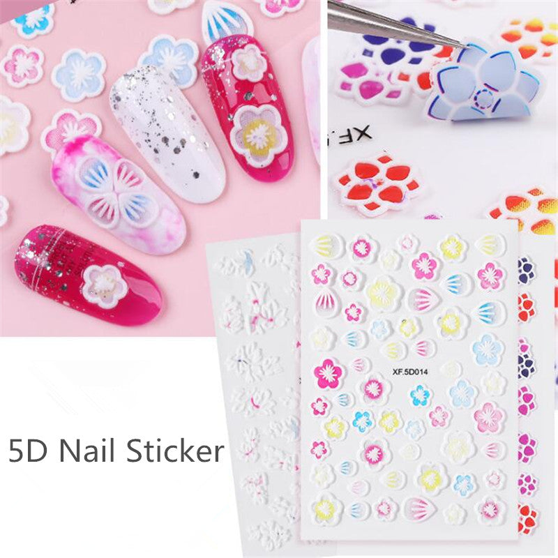 Nail Stickers 5D Stereo Relief Flower Nail Decals Nail Stickers DIY Manicure Art Stickers Dropshipping F659