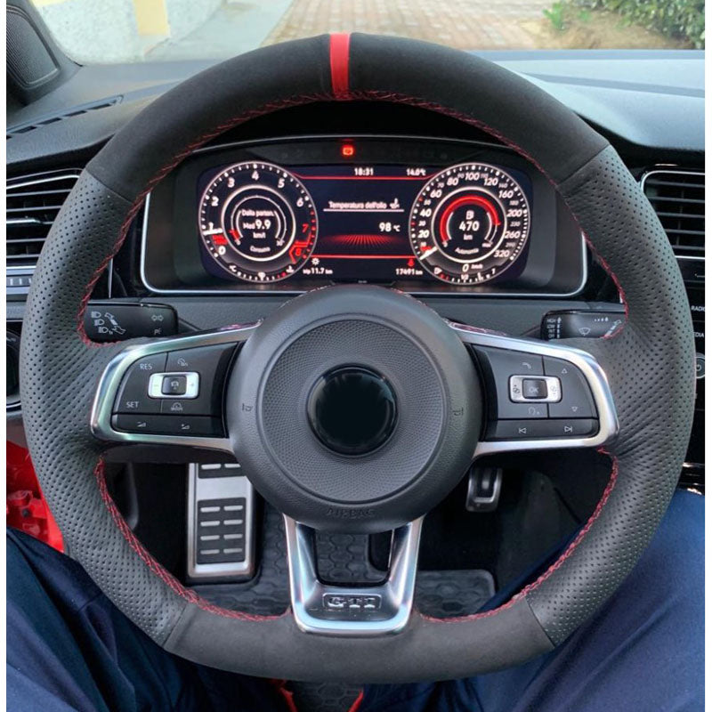 Suede Leather Red Marker Car Steering Wheel Cover for Volkswagen Golf 7 GTI Golf R MK7 VW Polo GTI Scirocco 2015 2016