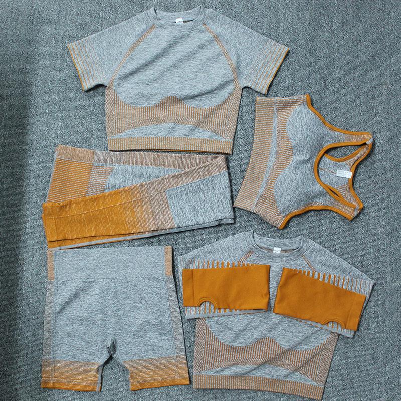 Wprkout sets Womens Thick Yoga Suit Gym wear Sportswear Tracksuits Fitness Sports five Piece set 5pcs bra Leggings outfits teach fleece Autumn winte