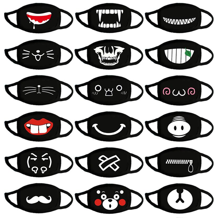 100 Pcs Cotton Face Masks Black Fashion Mouth Masks Earloops Breathable Cute Cartoon Cloth Masks Anti Dust Mascherine In Stock FY9044