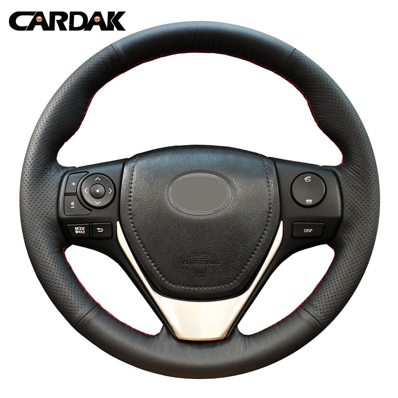 Black Leather car Steering Wheel Cover for Toyota Auris E&#039;Z RAV4 2013 Corolla 2013-2017 Hand-stitched steering cover