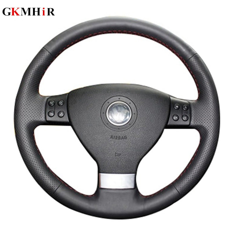 Leather Hand-Stitched Black Car Steering Wheel Cover for Volkswagen Passat B6 Golf 5 Mk5 VW Jetta 5 Mk5 Tiguan 2007-2011
