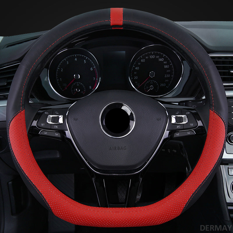 D Shape Sport Genuine Leather Steering Wheel Cover for VW Scirocco 2009 2010 2011 2013 2014 2015 2016