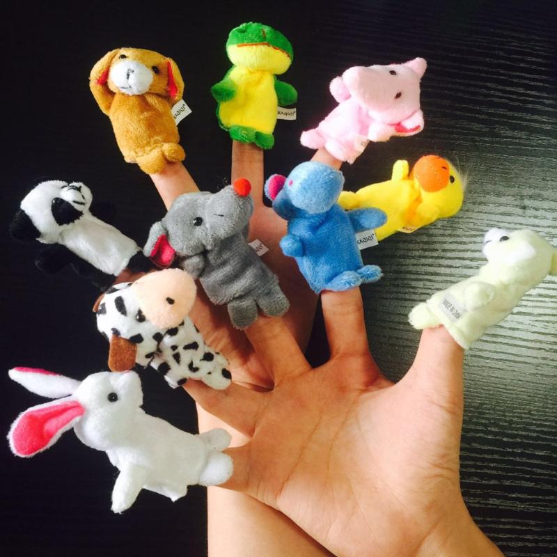 1set Cartoon Animal Finger Puppets Happy family Soft Velvet Dolls Props Toys Birthday Party Decoration kid gift (Random Pattern)