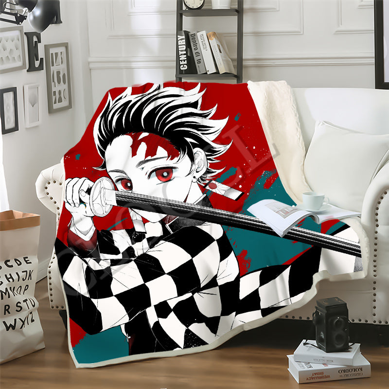 CLOOCL Kimetsu No Yaiba Kamado Tanjirou Blanket 3D Print Demon Slayer Double Layer Casual Sofa Youth Bedding Throw Autumn and Winter Blanket