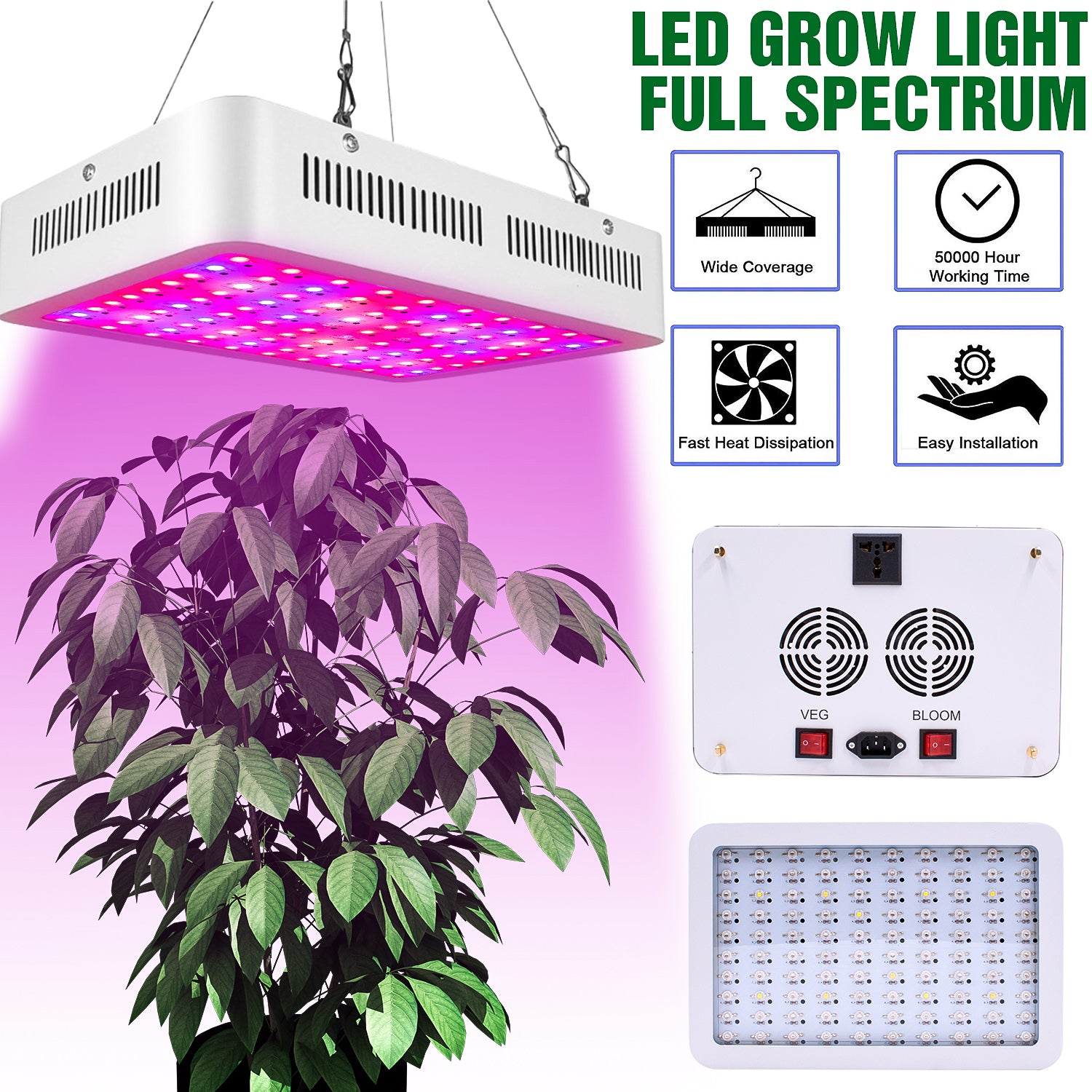USA Stock Led Grow Light 600W Dual Chips Full Light Spectrum Plant Growth Lamp for Greenhouse Plant Flowering Grow Tent Lamp