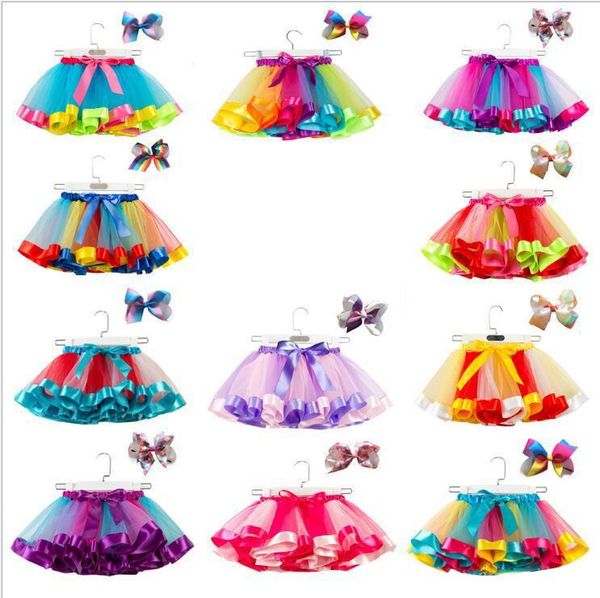 Bow Headwear Girls Princess Tutu Skirt Rainbow Baby Girl Clothes Children Party Ball Gown Kids Skirts