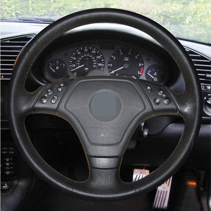 DIY Black Steering Wheel Cover Hand-Stitched Artificial Leather Car Steering Wheel Cover for BMW E36 E46 E39