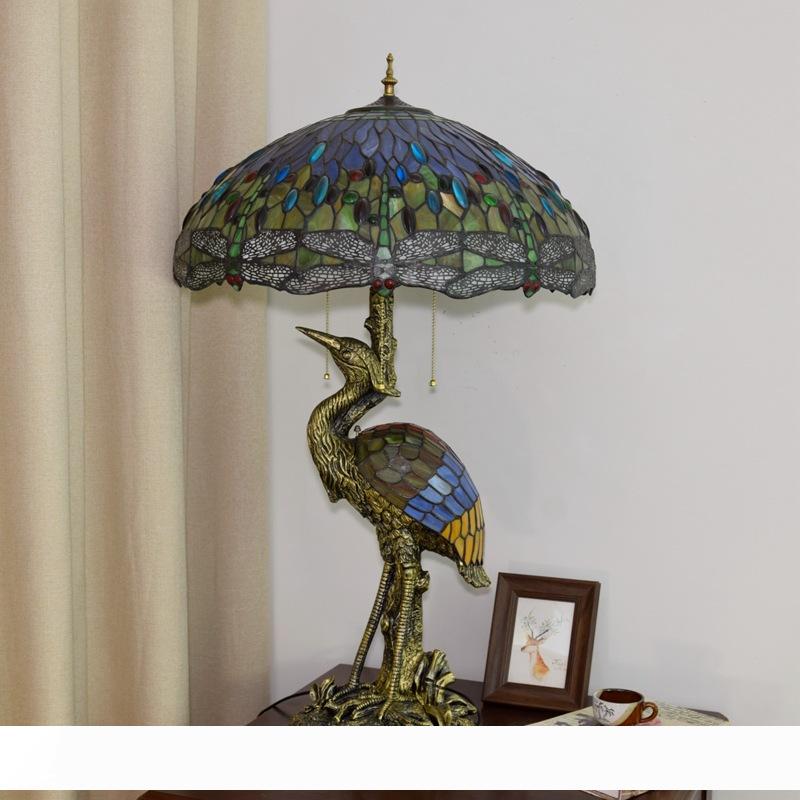 Tiffany Desk Lamp Sea Blue Yellow Stained Glass And Crystal Bead Dragonfly Style Table Lamps Cafe Home Bar Art Light