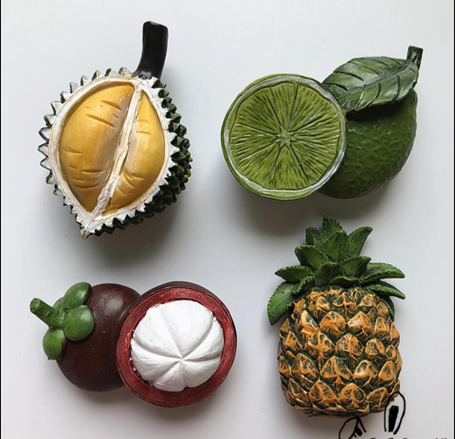 Fridge Magnets Fruit modeling durian mangosteen lemon pineapple 3D magnetic resin refrigerator stickers