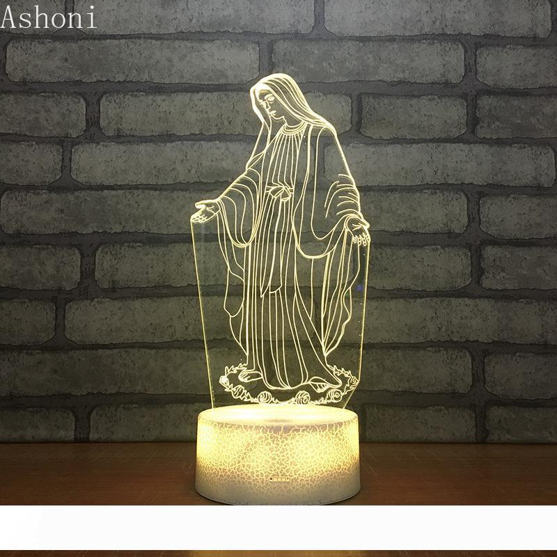 3D Acrylic LED Night Lights Blessed Virgin Mary Touch 7 Color Changing Desk Table Lamp Party Decorative Light Christmas Gift