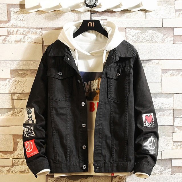 Men Fashion Jackets with Applique 2020 Hot Sale Denim Jackets Youth Student Style Fashion Solid Color Coats Outerwear Mens Clothing