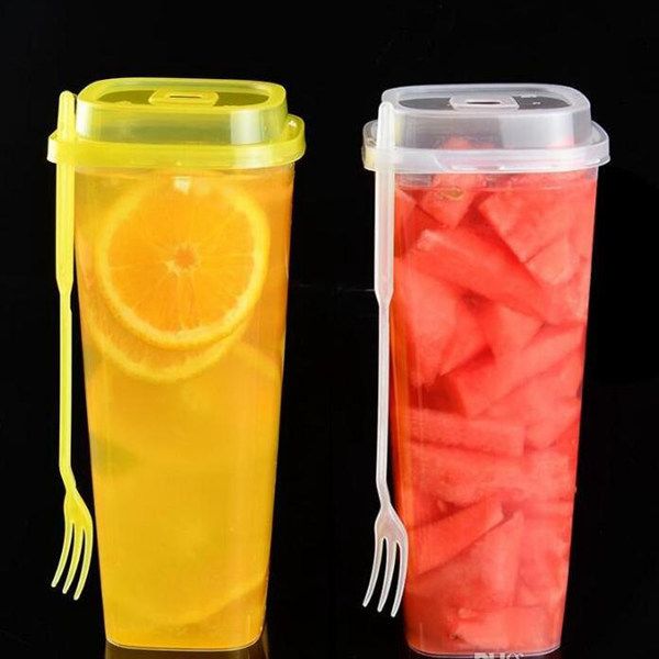 960ml disposable cups thick transparent plastic drink cups tea cup with lid juice cup with fork