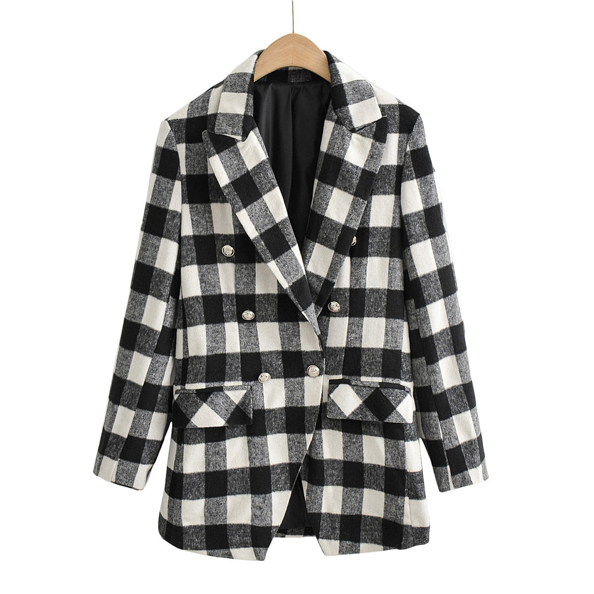 Women&#039;s Jacket Top High Quality Autumn New Fashion Double-breasted Plaid Female Suit Classical Style Outerwear Casual Elements Size : S-L