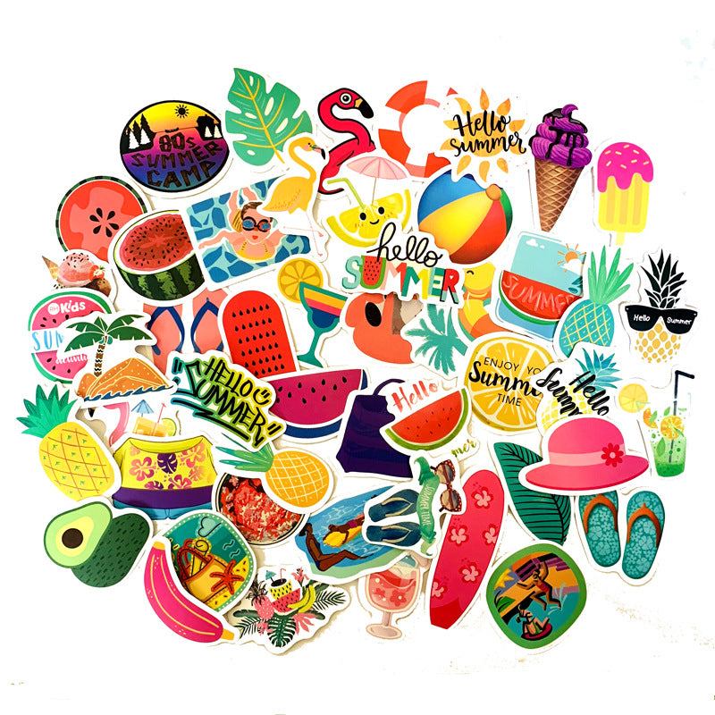 5 Sets=250PCS Summer Dessert Drink Swimming Ring Bikini Style Beach Sticker Notebook Skateboard Water Cup Sticker